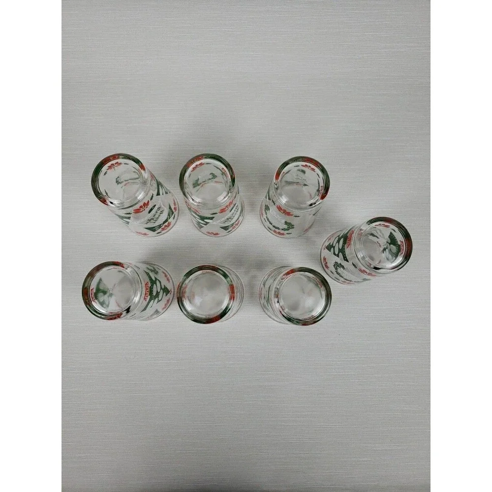 Vintage 7 Merry Christmas Happy New Year Cups Tumblers Continental Glass MCM